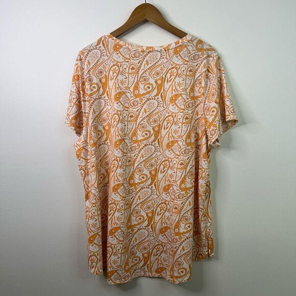 Soft Surroundings V-Neck Tee Shirt 2X Orange Paisley Print Cotton Stretch Top - Picture 6 of 10